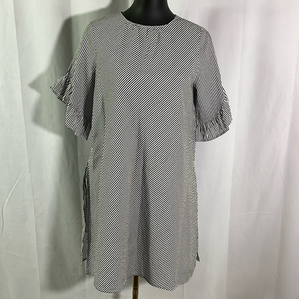 The Impeccable Pig Black & White Striped Cotton Tunic-Style Romper Dress